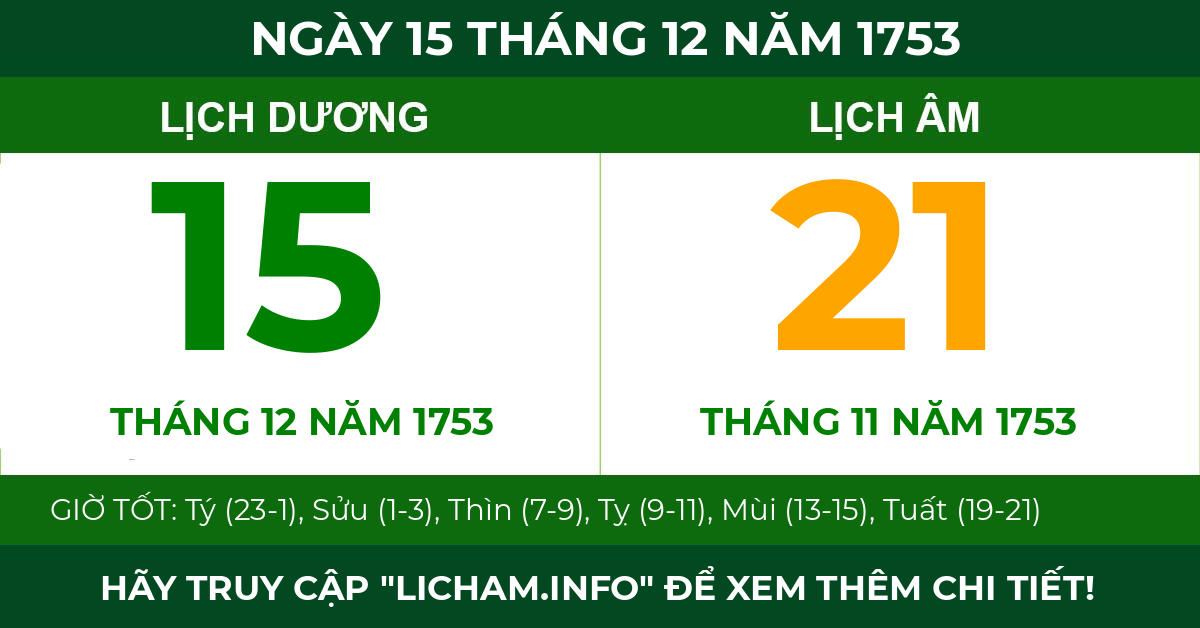 lịch âm ngày 15 tháng 12 năm 1753