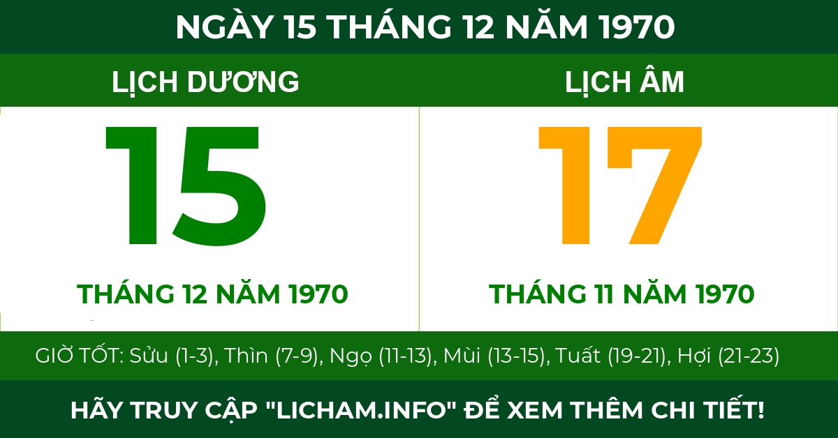 lịch âm ngày 15 tháng 12 năm 1970