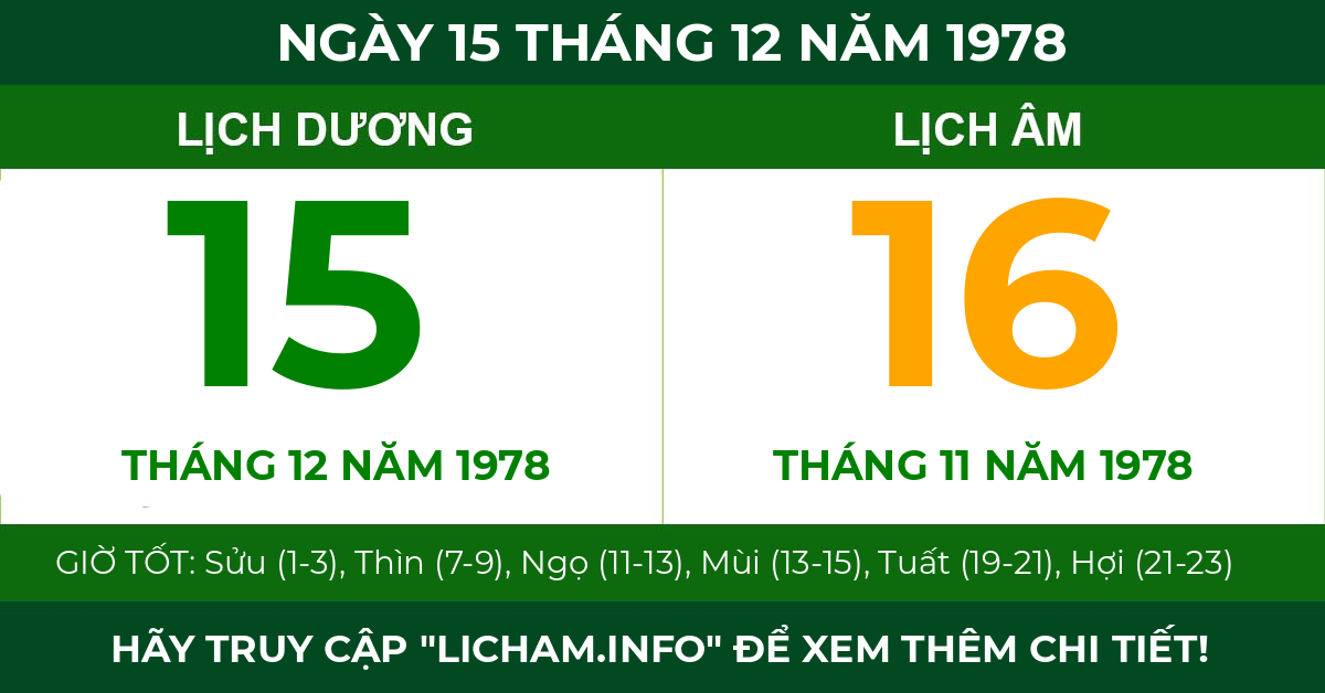 lịch âm ngày 15 tháng 12 năm 1978