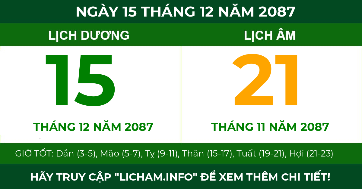 lịch âm ngày 15 tháng 12 năm 2087