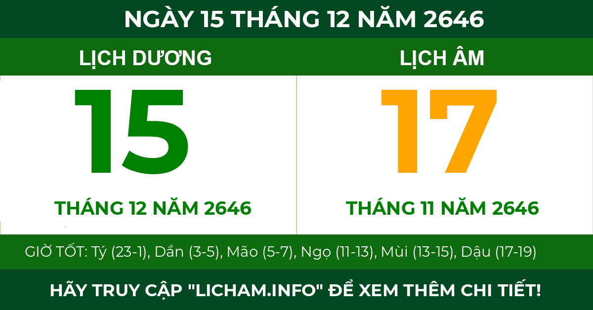 lịch âm ngày 15 tháng 12 năm 2646