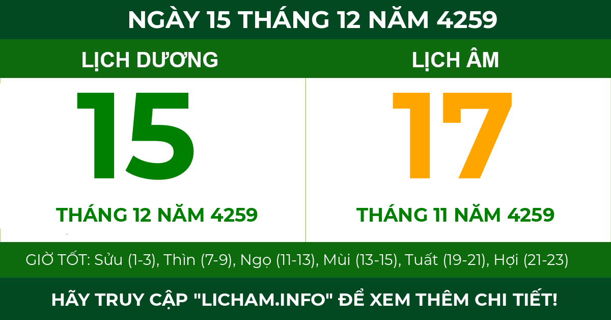 lịch âm ngày 15 tháng 12 năm 4259