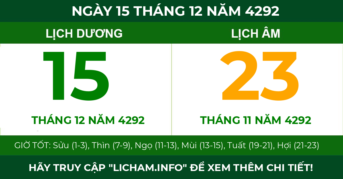 lịch âm ngày 15 tháng 12 năm 4292