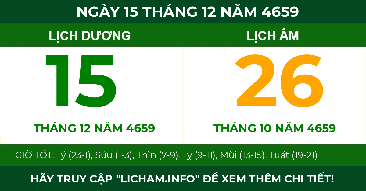 lịch âm ngày 15 tháng 12 năm 4659