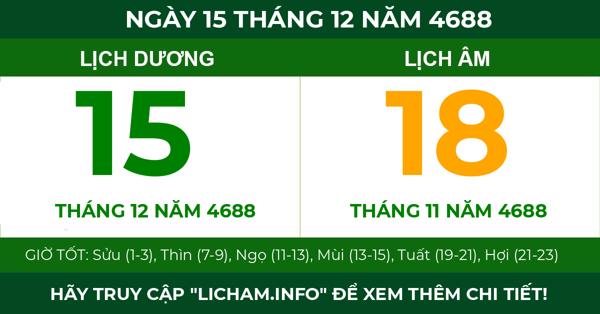 lịch âm ngày 15 tháng 12 năm 4688