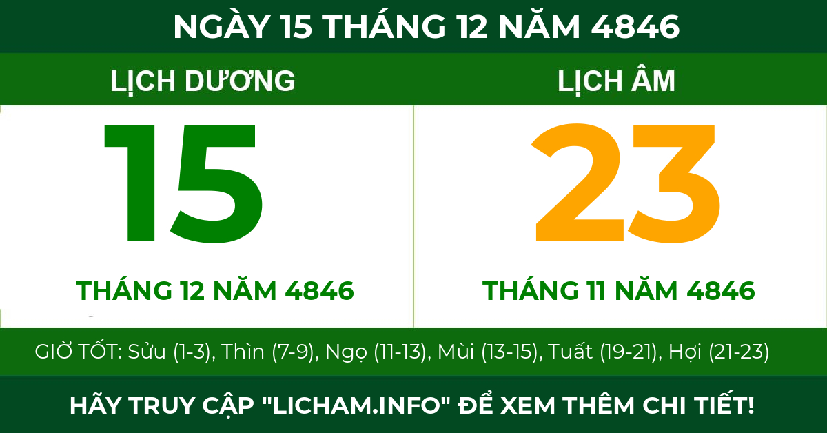 lịch âm ngày 15 tháng 12 năm 4846