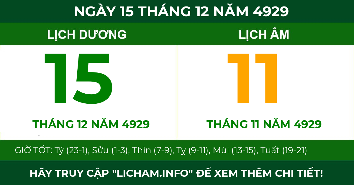 lịch âm ngày 15 tháng 12 năm 4929