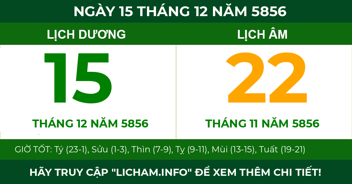 lịch âm ngày 15 tháng 12 năm 5856