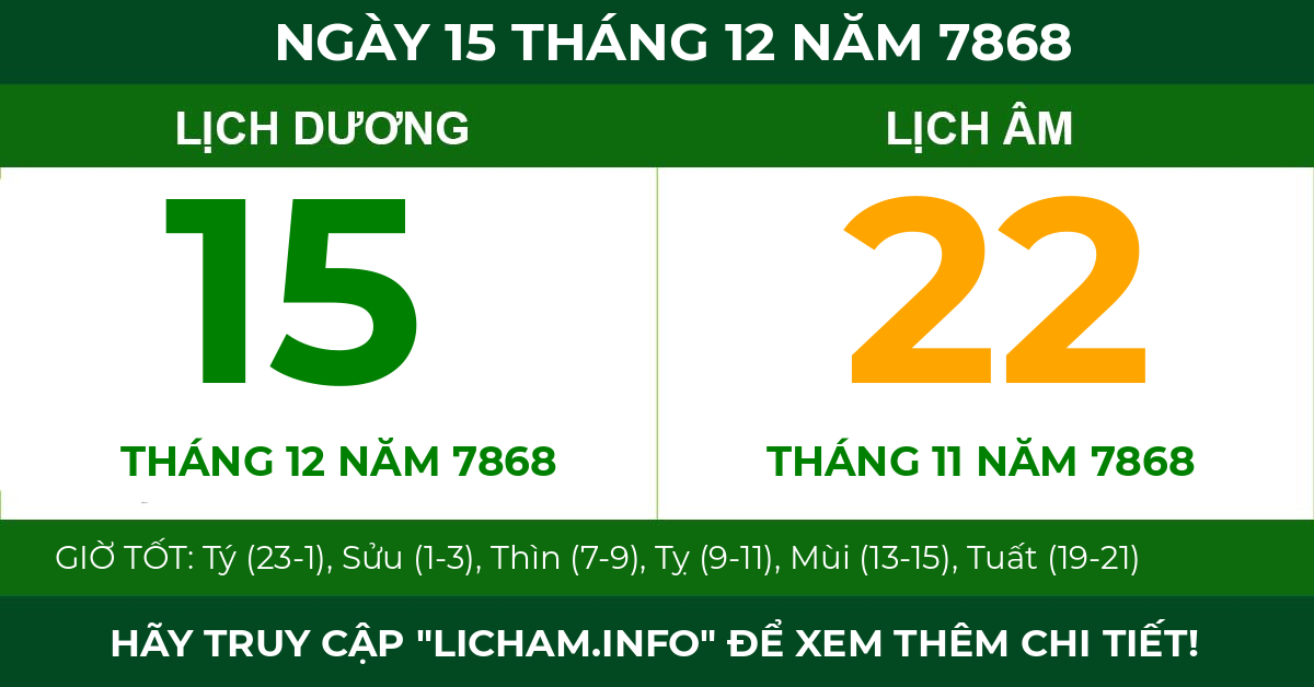 lịch âm ngày 15 tháng 12 năm 7868