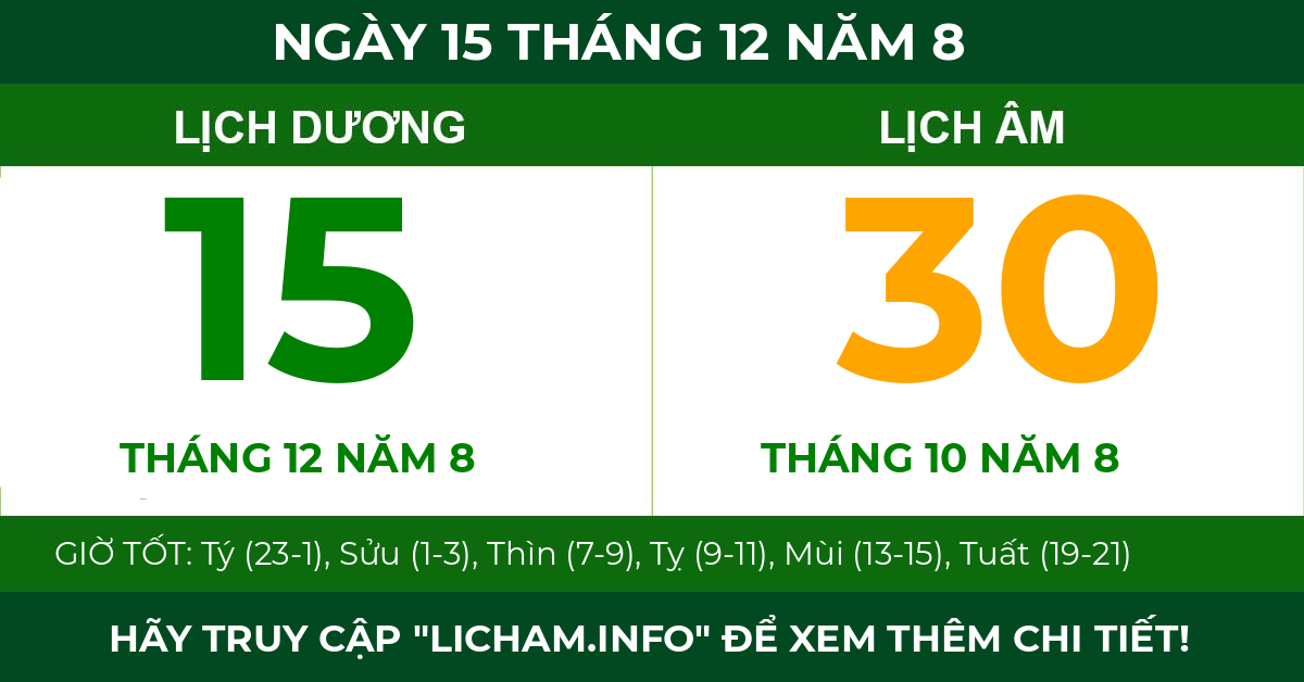 lịch âm ngày 15 tháng 12 năm 8