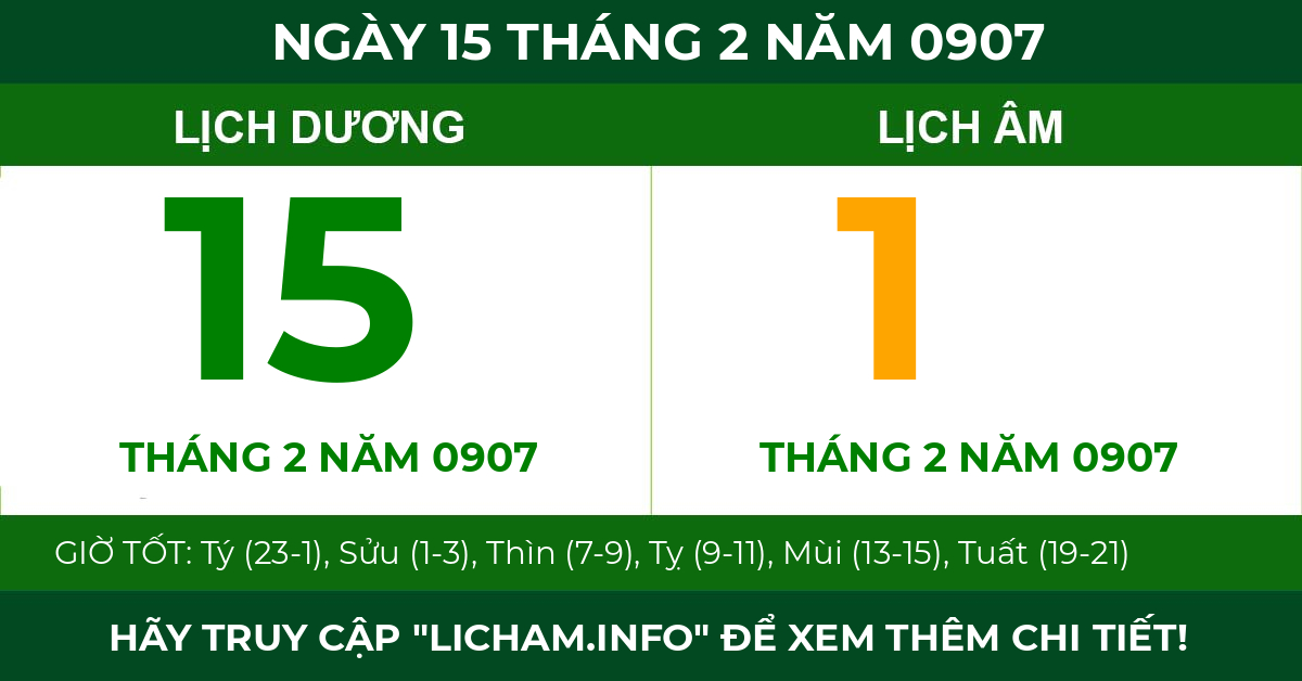 lịch âm ngày 15 tháng 2 năm 0907