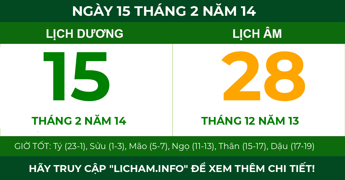 lịch âm ngày 15 tháng 2 năm 14