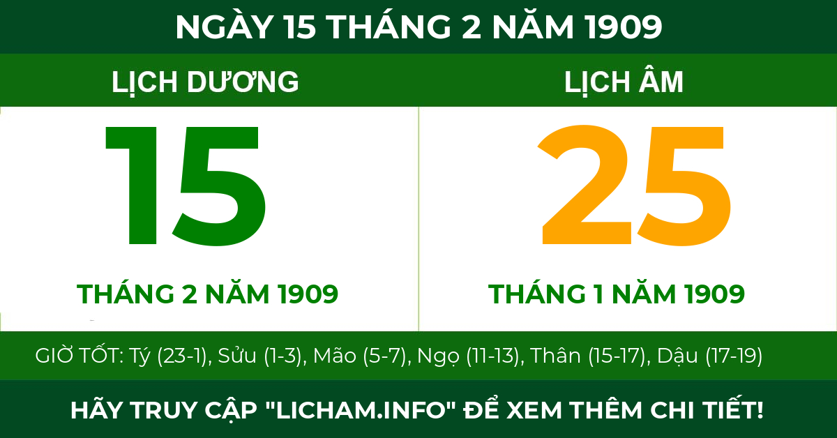 lịch âm ngày 15 tháng 2 năm 1909