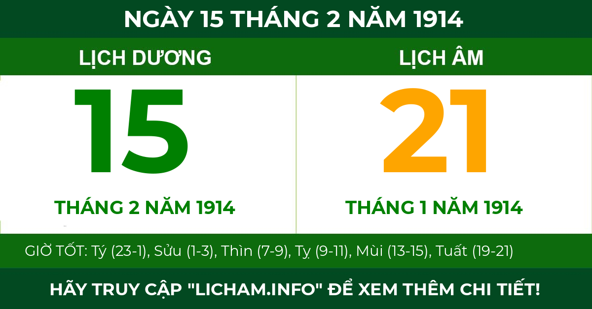 lịch âm ngày 15 tháng 2 năm 1914