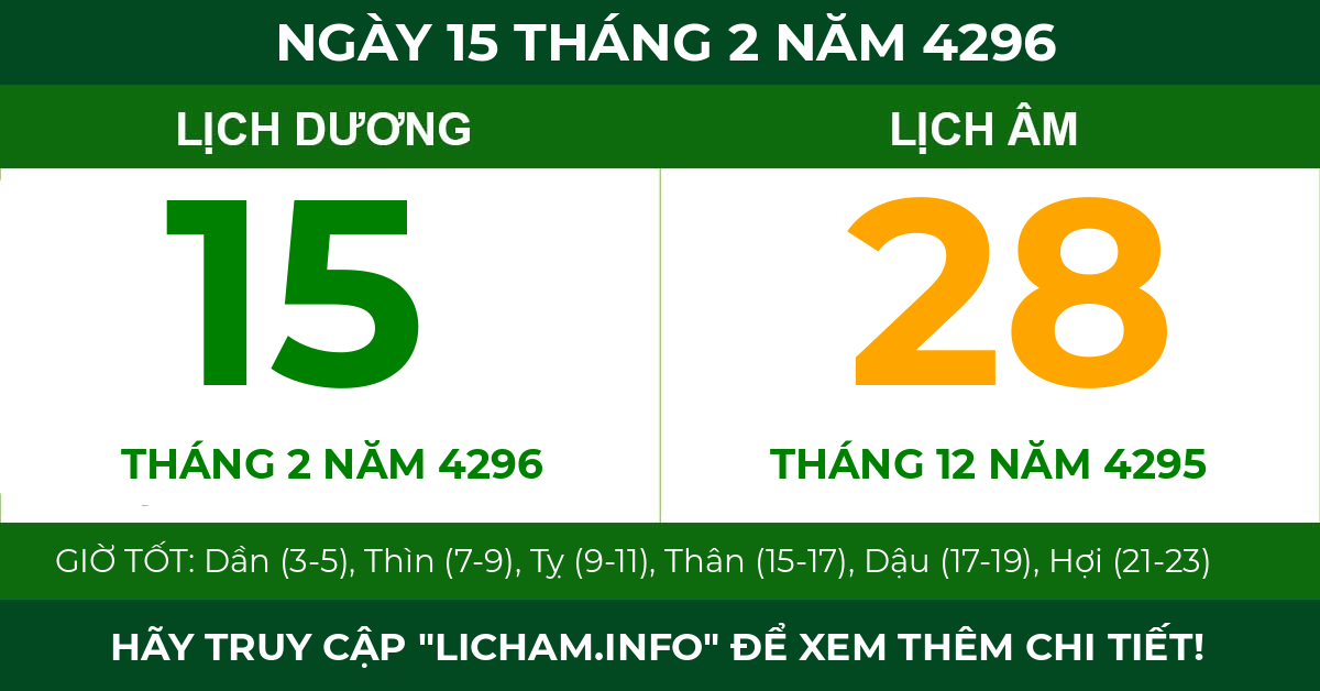 lịch âm ngày 15 tháng 2 năm 4296