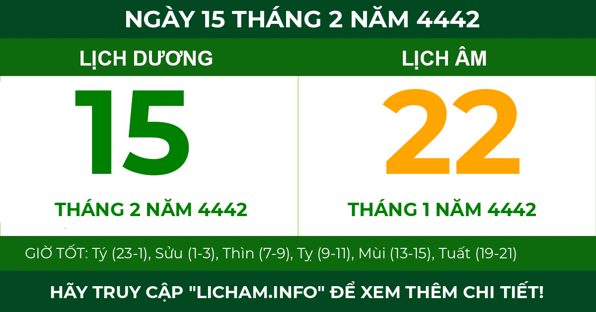 lịch âm ngày 15 tháng 2 năm 4442