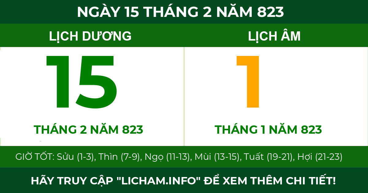 lịch âm ngày 15 tháng 2 năm 823