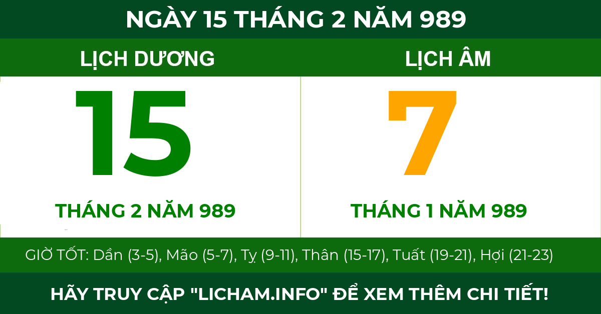lịch âm ngày 15 tháng 2 năm 989