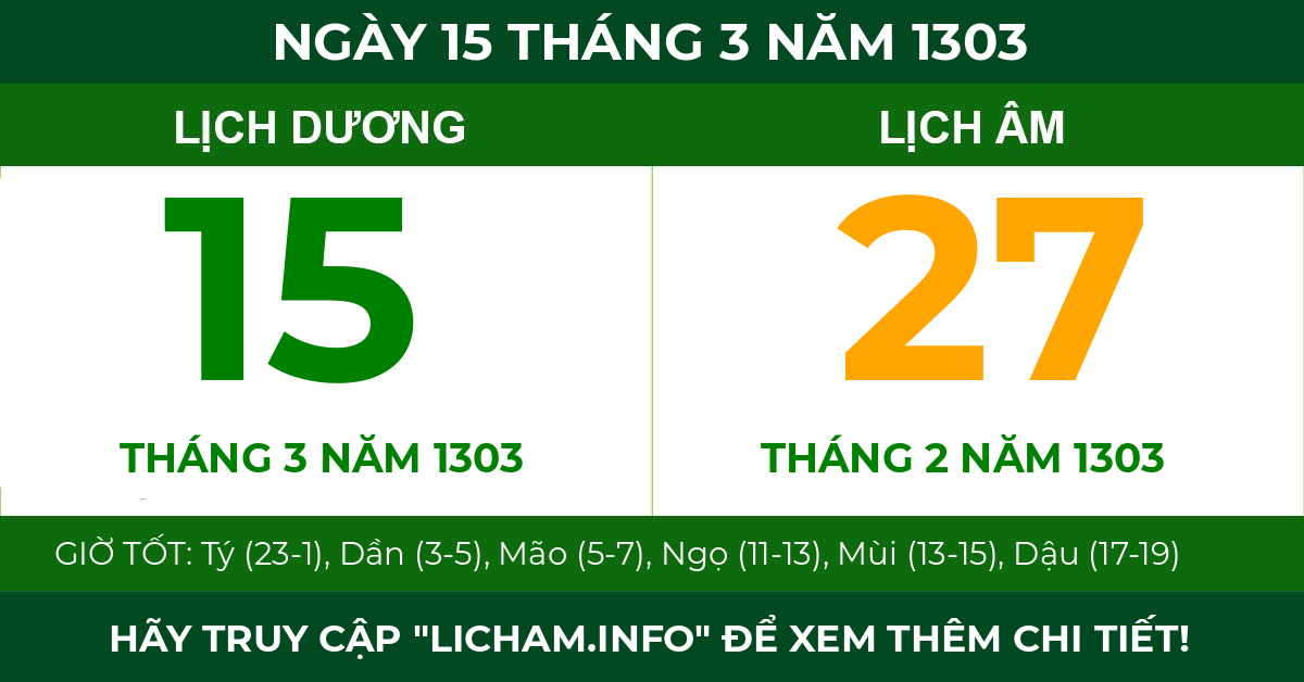 lịch âm ngày 15 tháng 3 năm 1303
