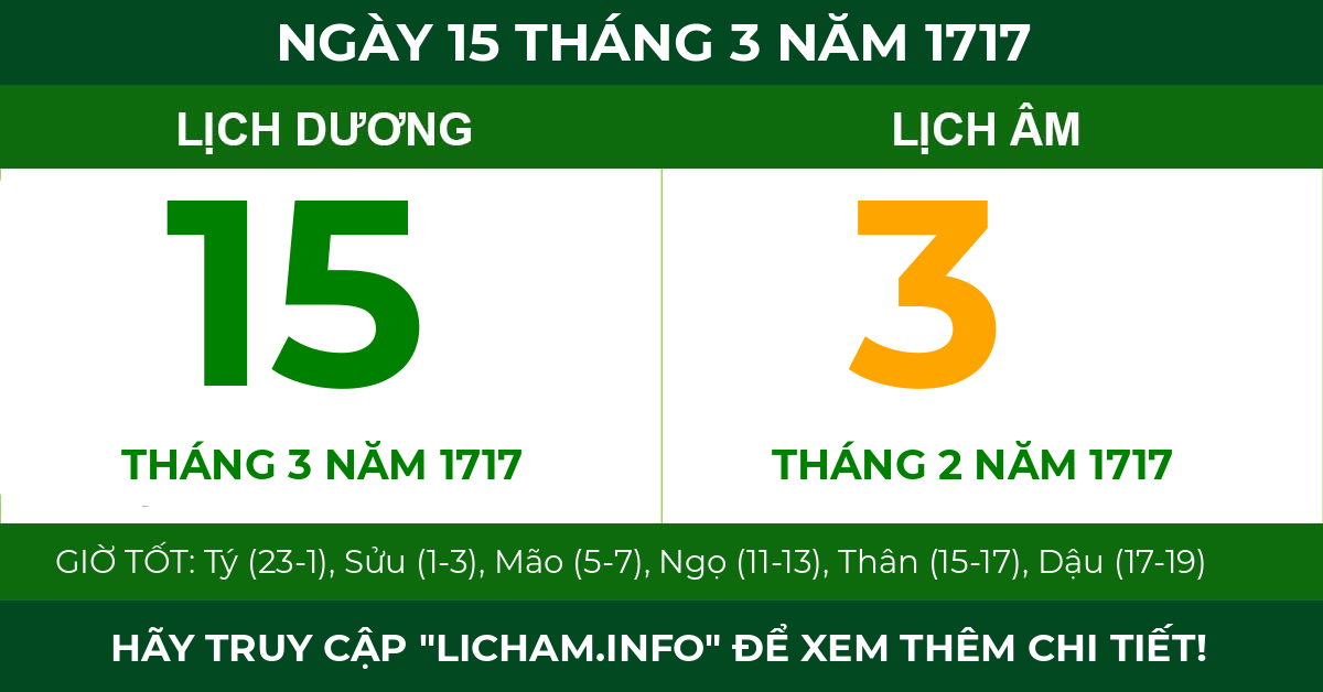 lịch âm ngày 15 tháng 3 năm 1717