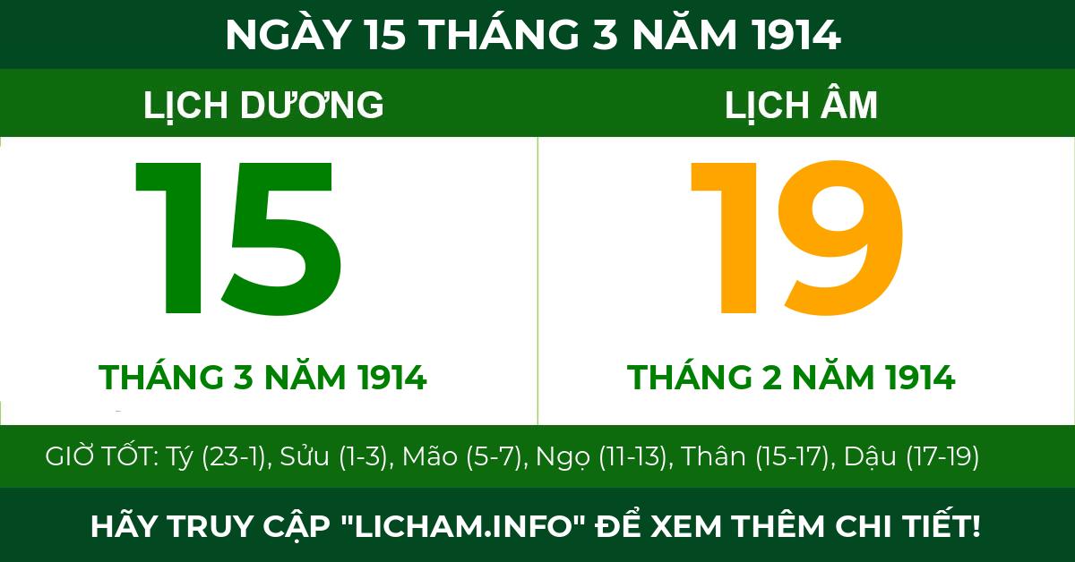 lịch âm ngày 15 tháng 3 năm 1914