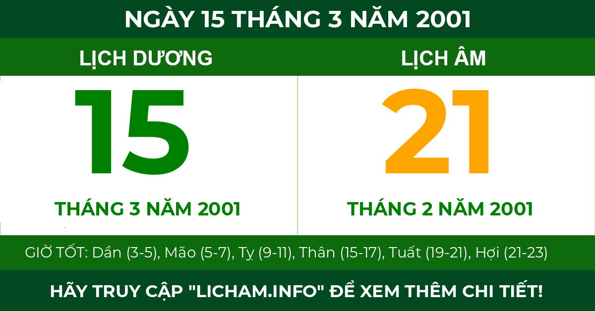 lịch âm ngày 15 tháng 3 năm 2001