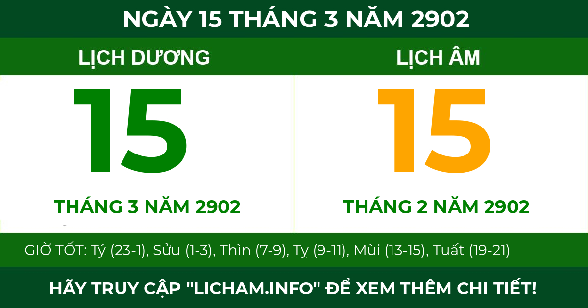 lịch âm ngày 15 tháng 3 năm 2902