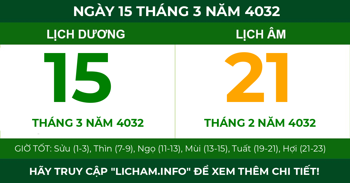 lịch âm ngày 15 tháng 3 năm 4032
