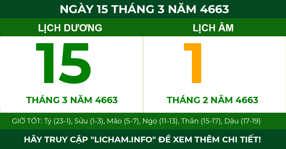 lịch âm ngày 15 tháng 3 năm 4663