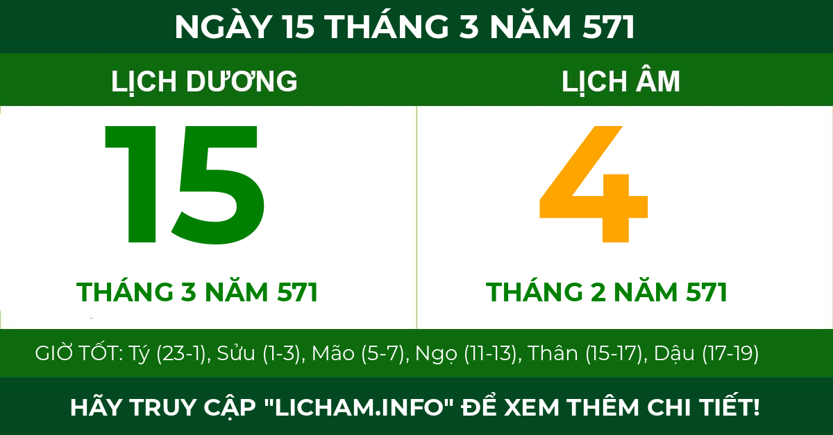 lịch âm ngày 15 tháng 3 năm 571