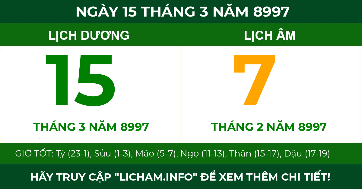 lịch âm ngày 15 tháng 3 năm 8997