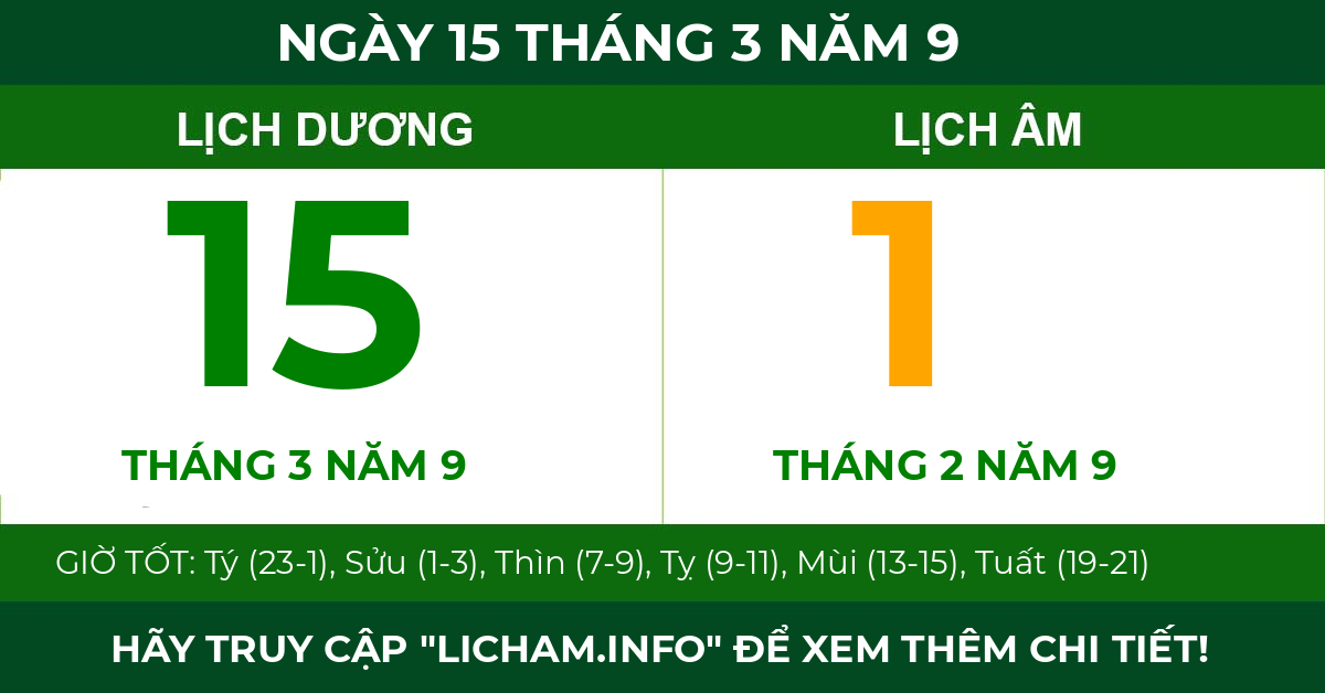 lịch âm ngày 15 tháng 3 năm 9