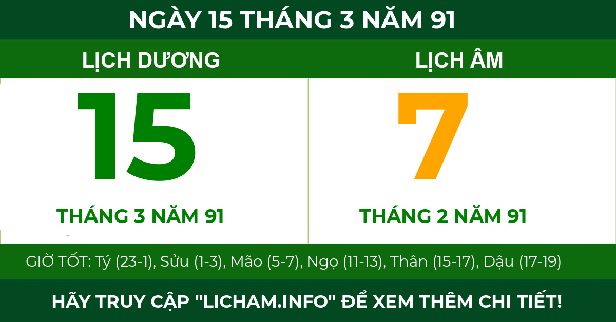 lịch âm ngày 15 tháng 3 năm 91