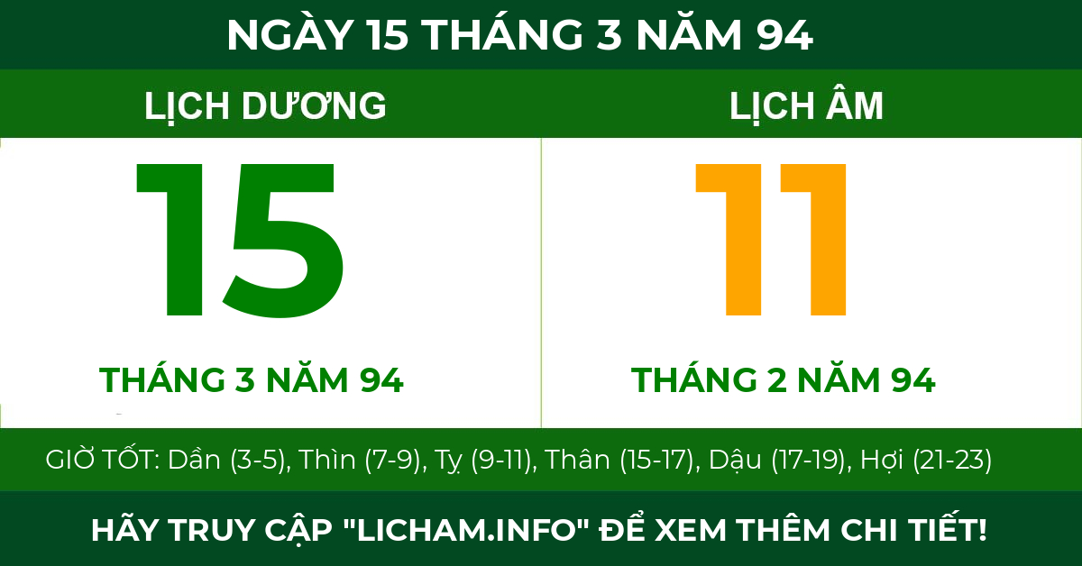 lịch âm ngày 15 tháng 3 năm 94