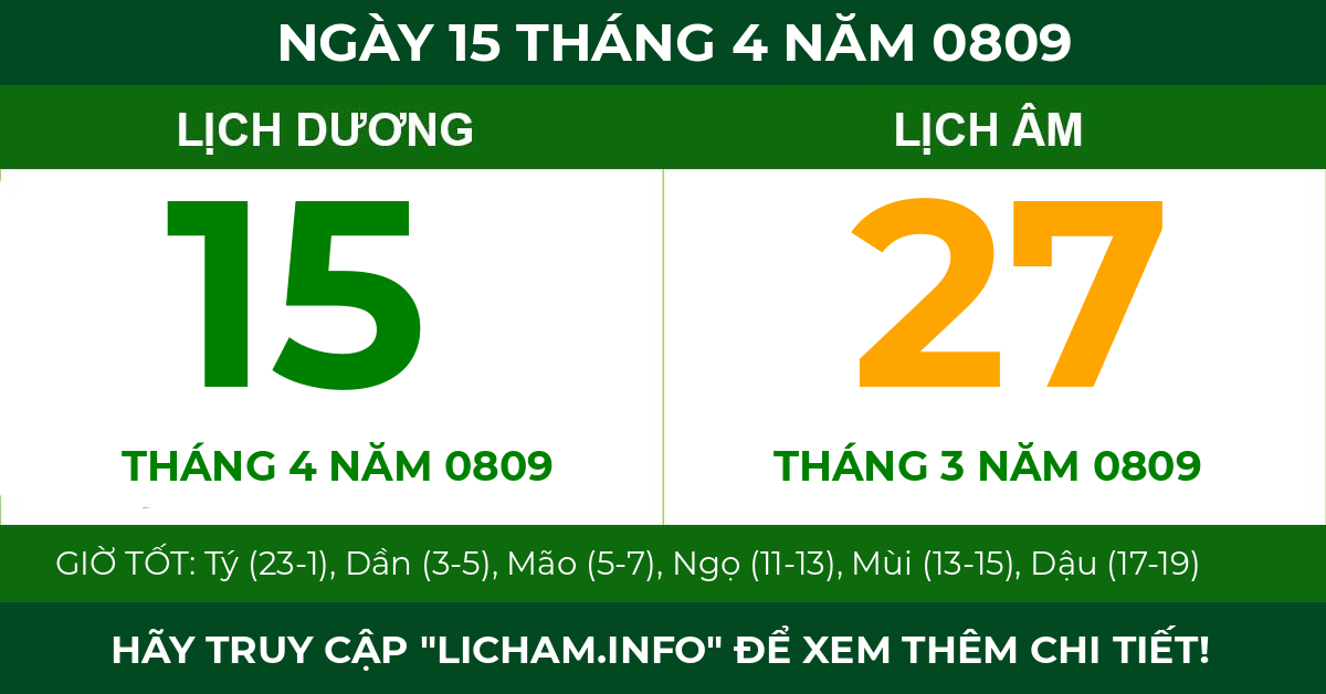 lịch âm ngày 15 tháng 4 năm 0809