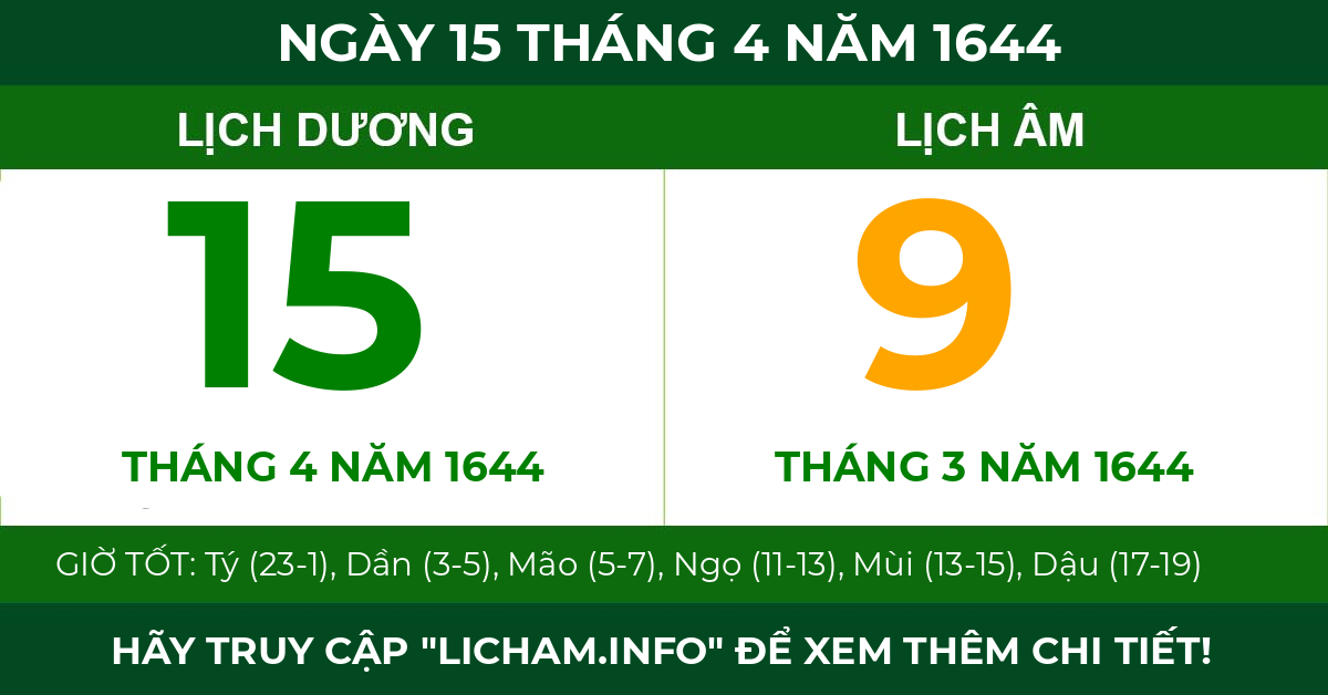 lịch âm ngày 15 tháng 4 năm 1644