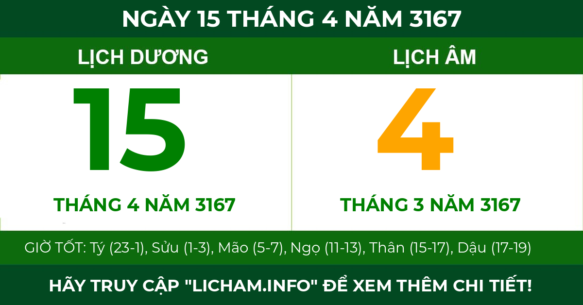 lịch âm ngày 15 tháng 4 năm 3167