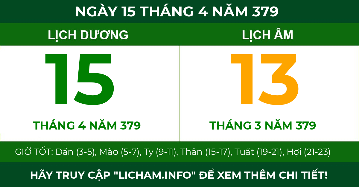 lịch âm ngày 15 tháng 4 năm 379