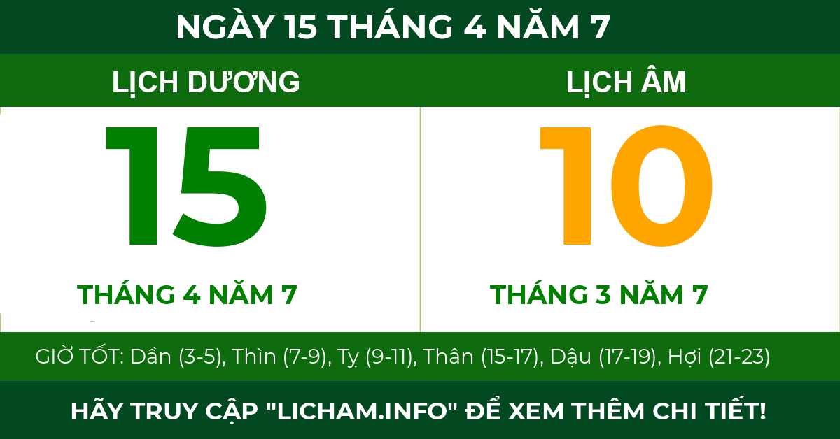 lịch âm ngày 15 tháng 4 năm 7