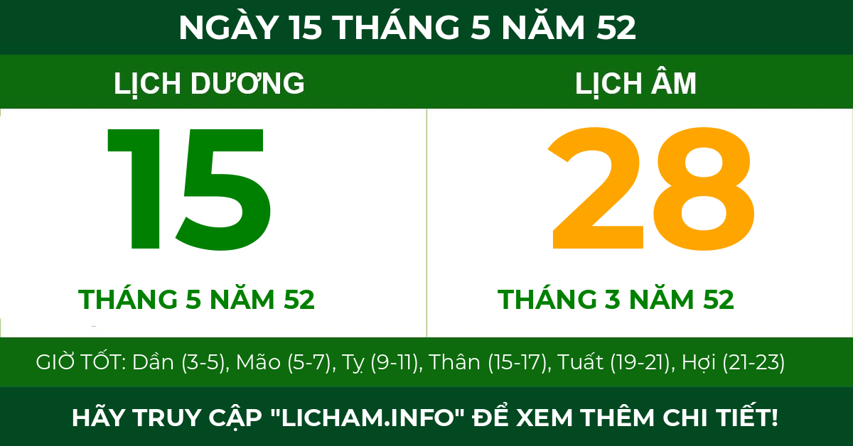 lịch âm ngày 15 tháng 5 năm 52