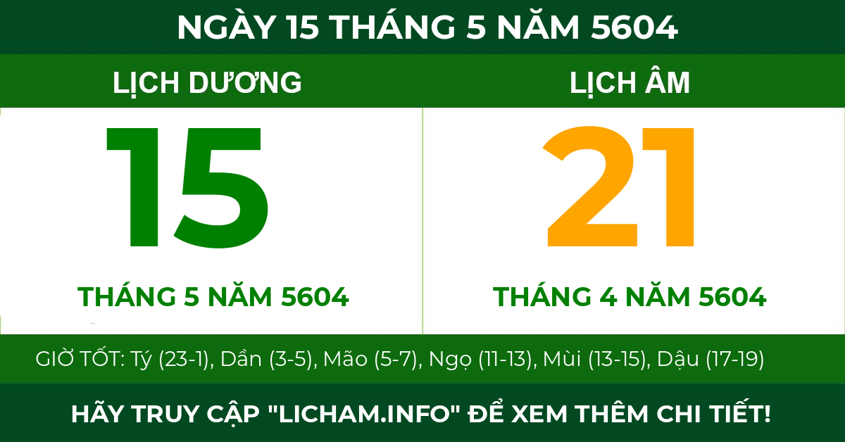 lịch âm ngày 15 tháng 5 năm 5604