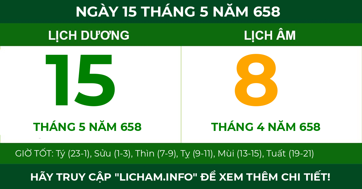 lịch âm ngày 15 tháng 5 năm 658