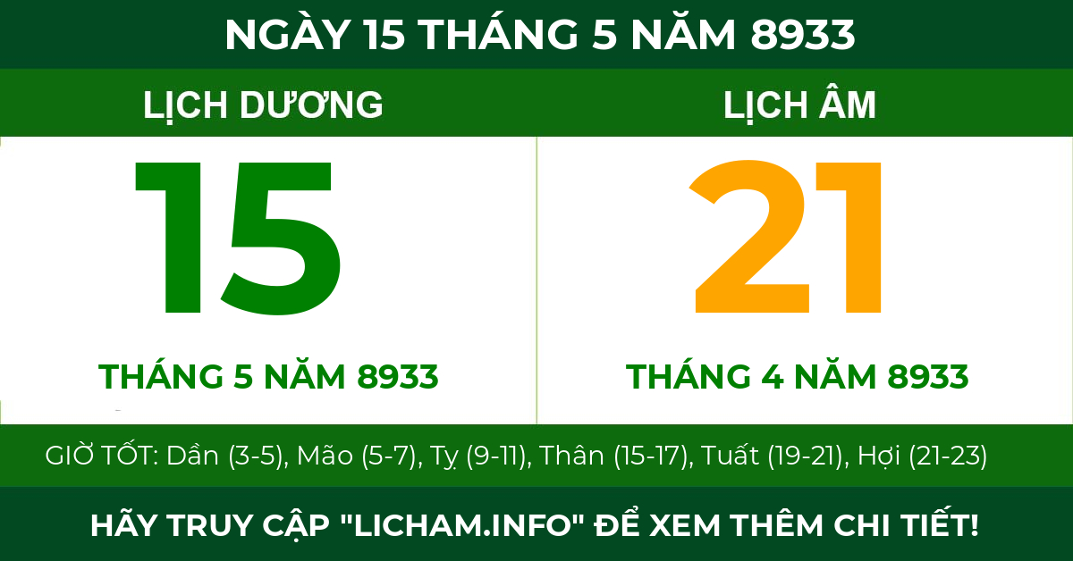 lịch âm ngày 15 tháng 5 năm 8933
