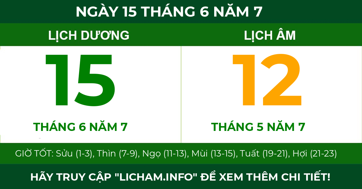 lịch âm ngày 15 tháng 6 năm 7