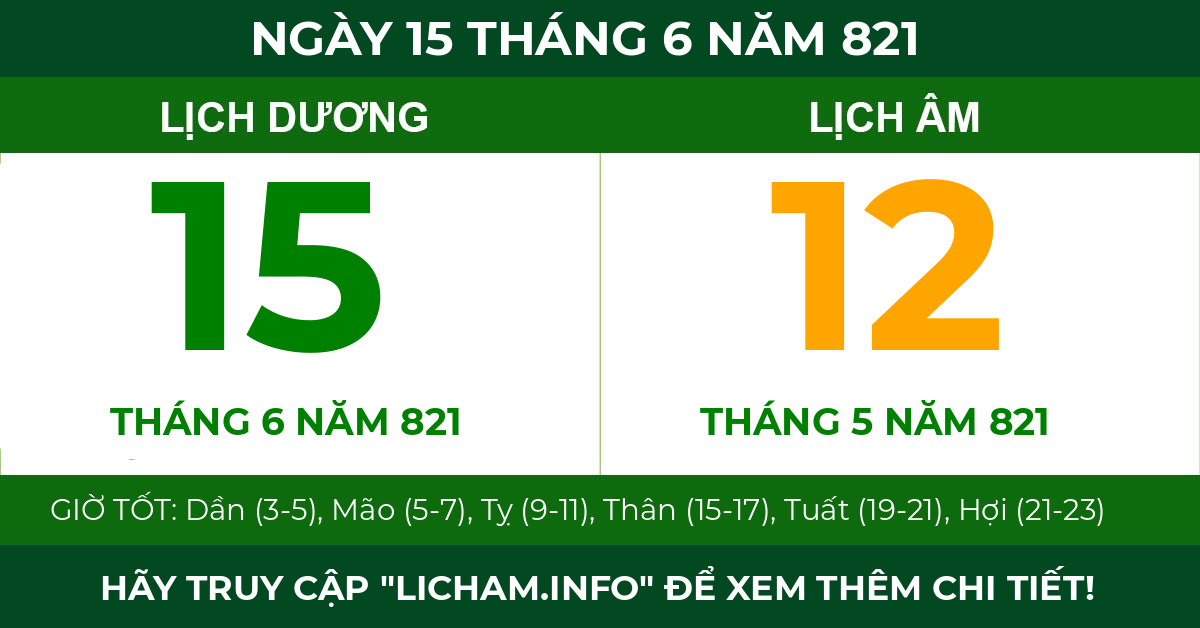 lịch âm ngày 15 tháng 6 năm 821