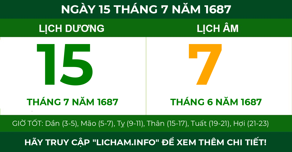 lịch âm ngày 15 tháng 7 năm 1687