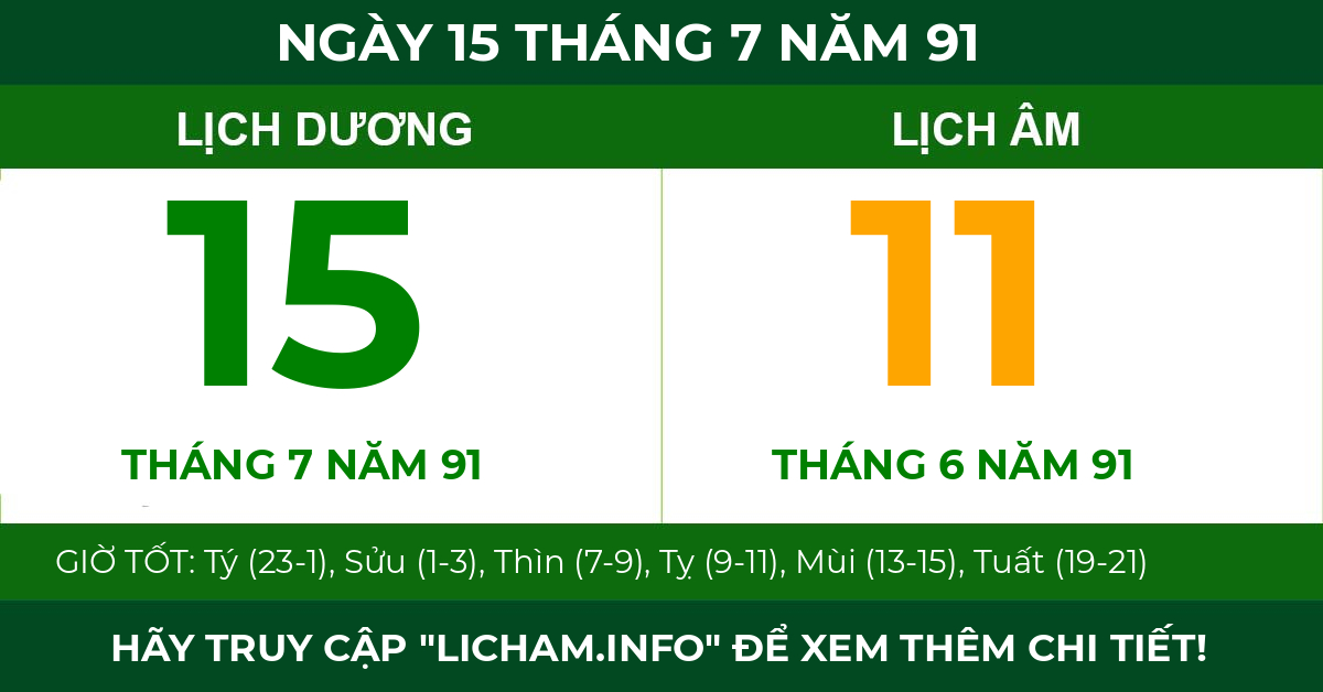 lịch âm ngày 15 tháng 7 năm 91