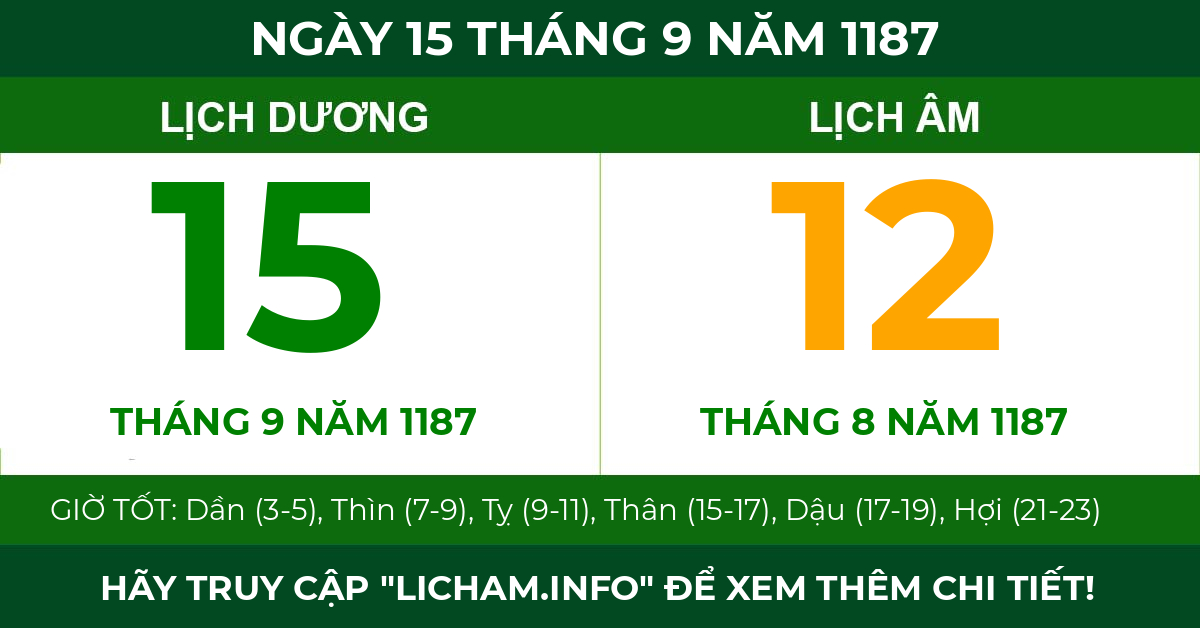 lịch âm ngày 15 tháng 9 năm 1187