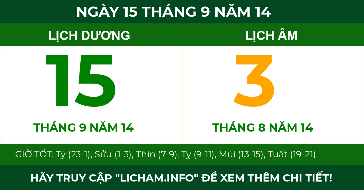 lịch âm ngày 15 tháng 9 năm 14