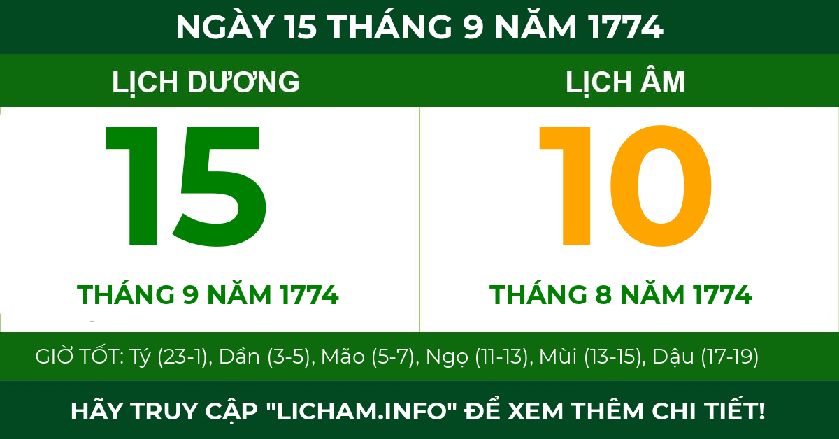 lịch âm ngày 15 tháng 9 năm 1774